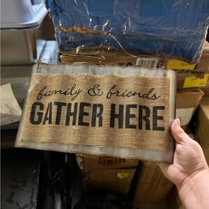 Rustic Burlap 'Gather Here' Sign